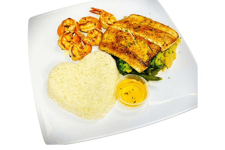 Grilled Mahi-Mahi, Shrimps w/ steam rice